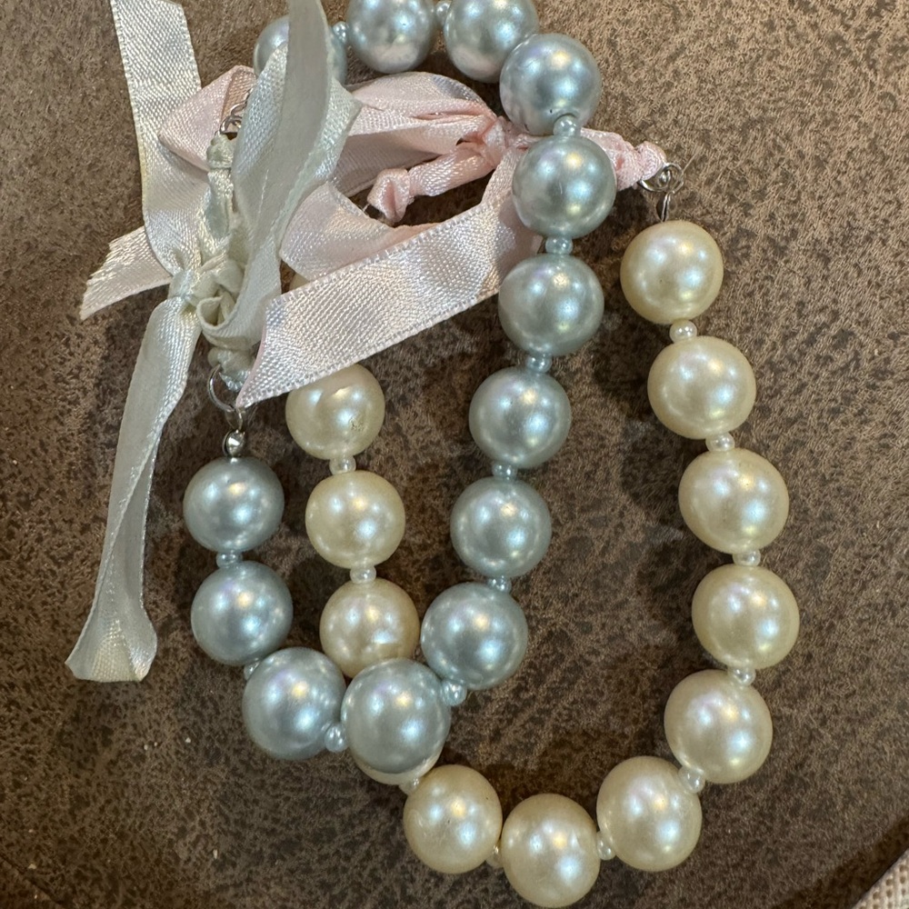 Pearl Beaded Necklace with Ribbon Tie